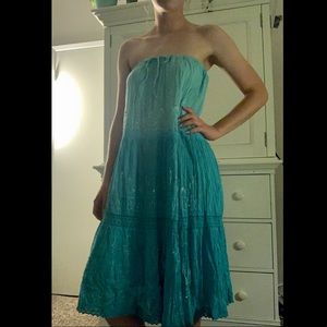 Blue fade strapless dress